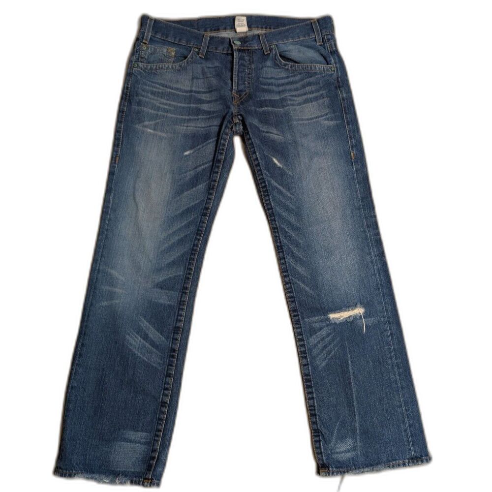 VTG True Religion 38 Button Fly Jeans Zipper Pocket Y2K Faded Distressed USA